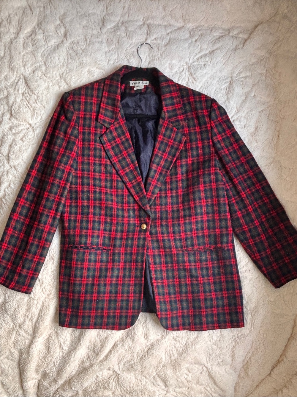 Excel Cond. Size 16 Vintage Allison Craig Red & Navy Single Button Plaid Blazer